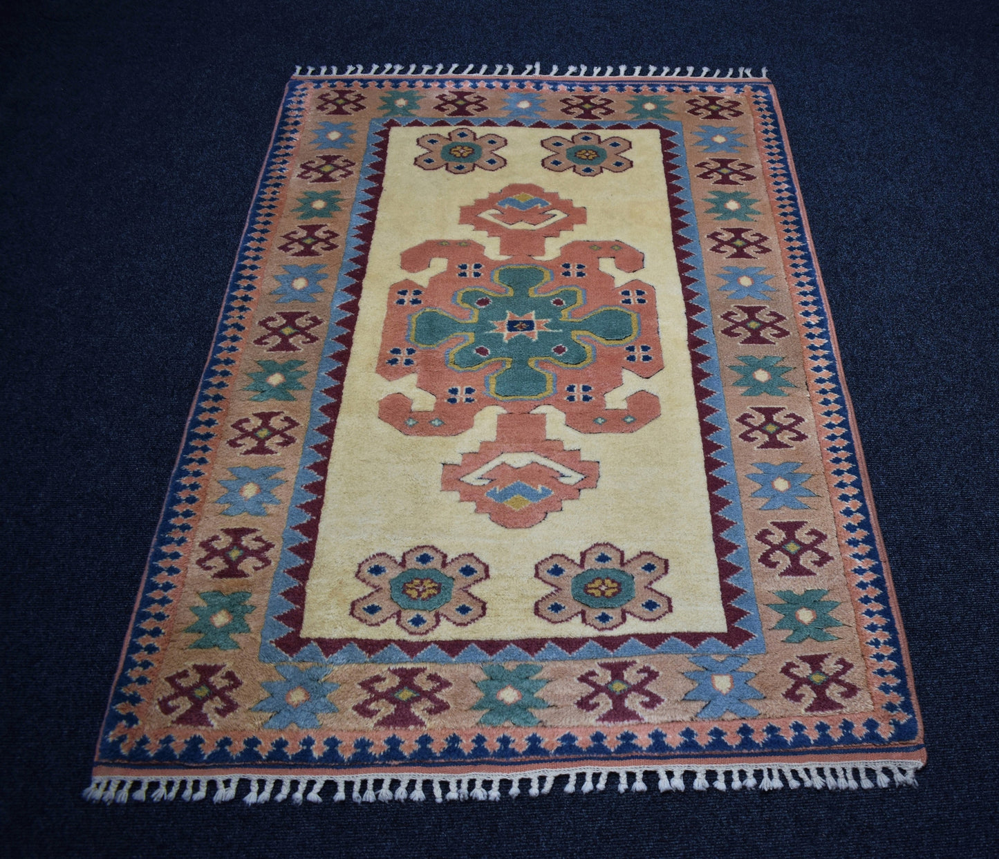 Yeni El Dokuma Otantik Kirman Oygulu İzmir Antik Yörük Yün Halı 6729