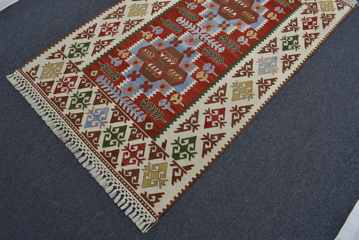 Yeni El Dokuma Başyapıt Yüncü Yörük Bergama Balıkesir Yün Kilim 6925