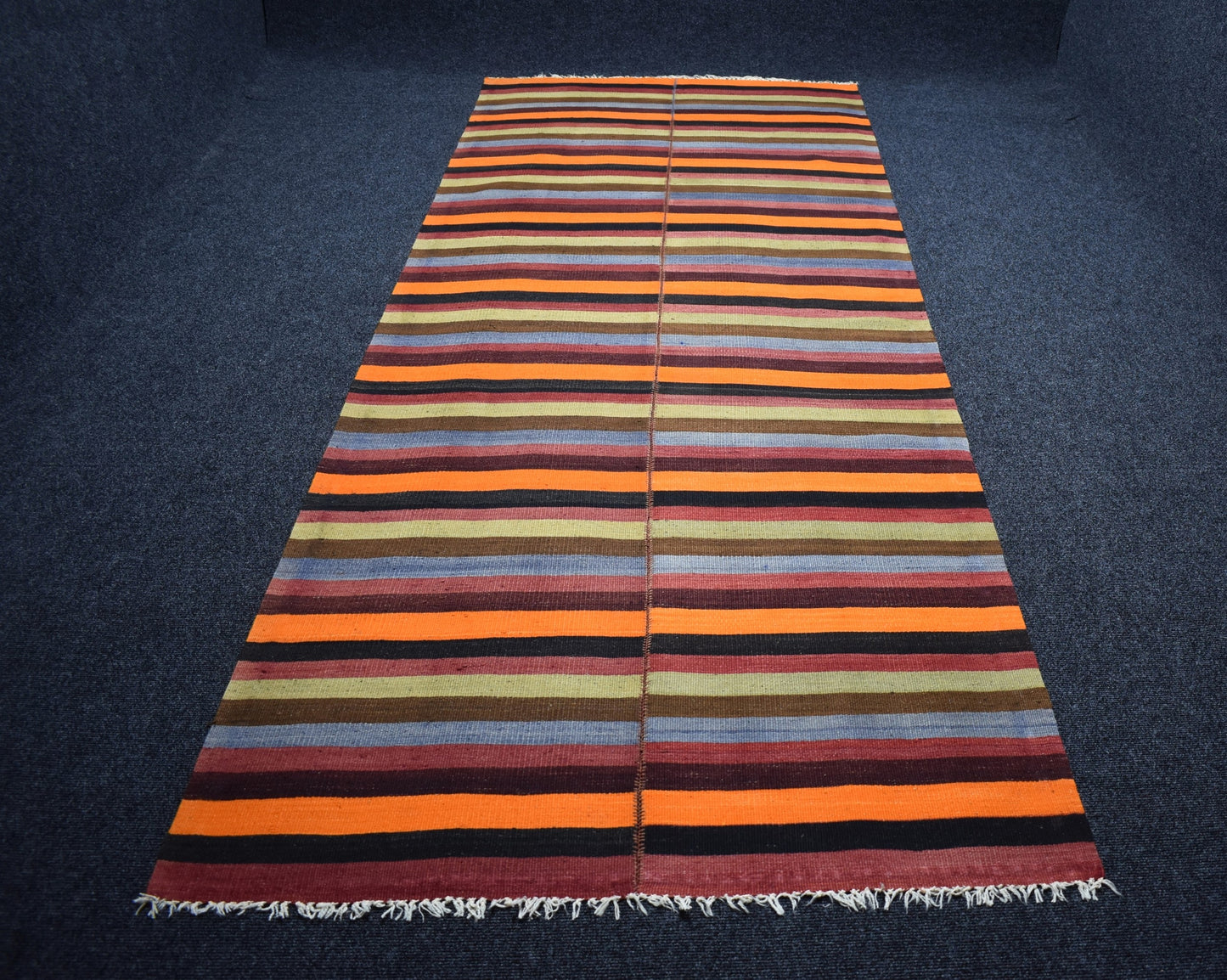 El Dokuması Benzersiz Yekpare Başyapıt Çubuklu Sivas Yün Kilim 6927