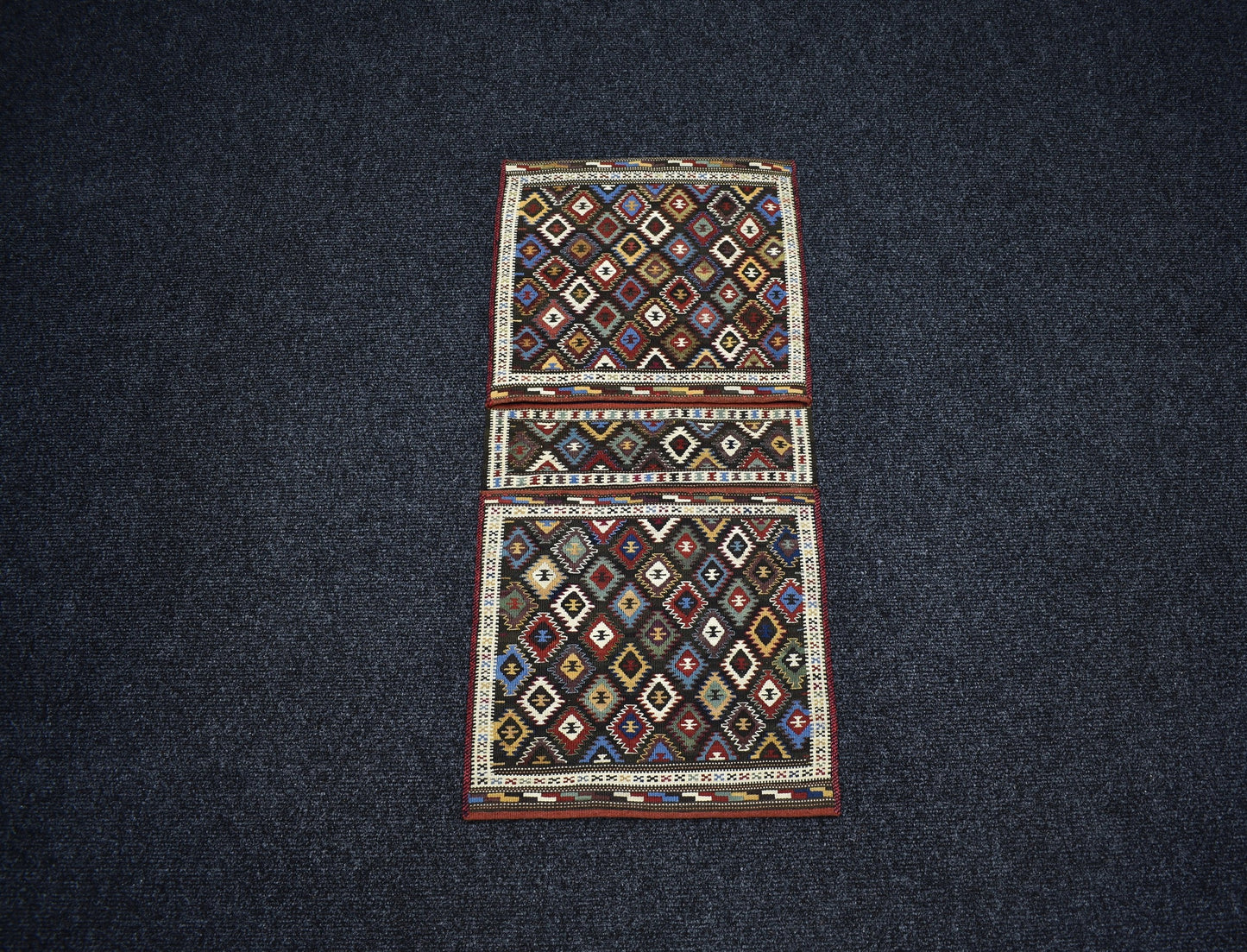 Antika El Dokuma Çift Gözlü Balıkesir Yörük Yün Kilim Heybe 6929