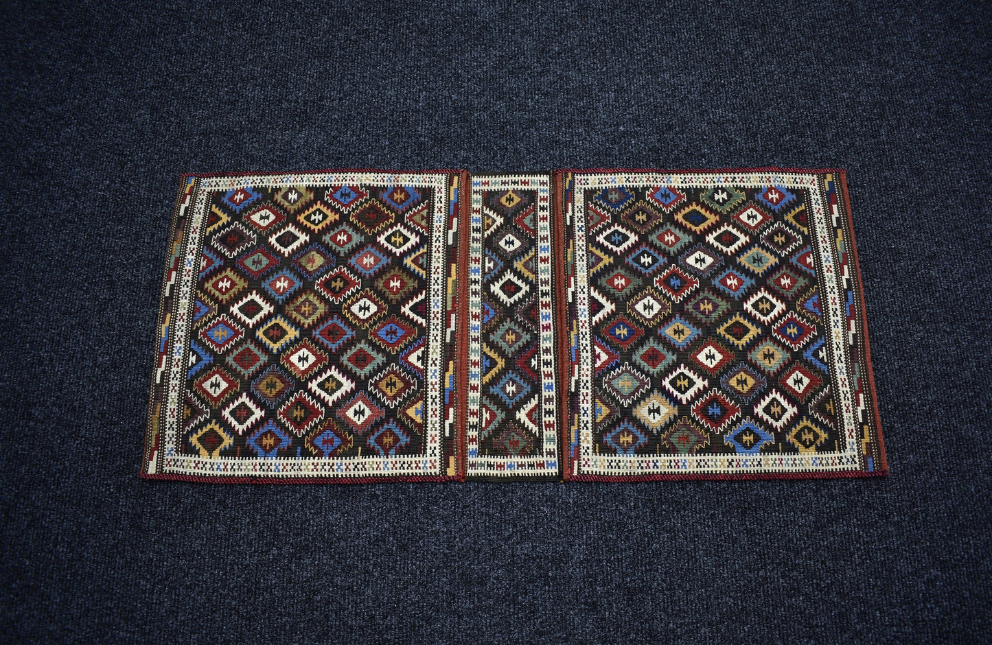 Antika El Dokuma Çift Gözlü Balıkesir Yörük Yün Kilim Heybe 6929