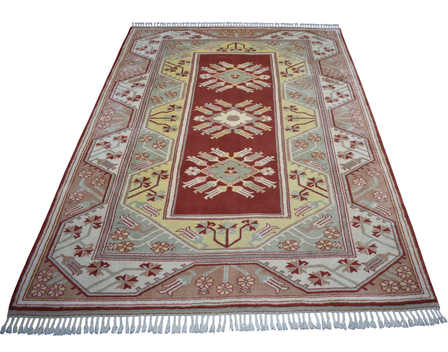 Yeni El Dokuma 6m2 Modern Zarif Çiçekli Bozalan Milas Yün Halı 6935