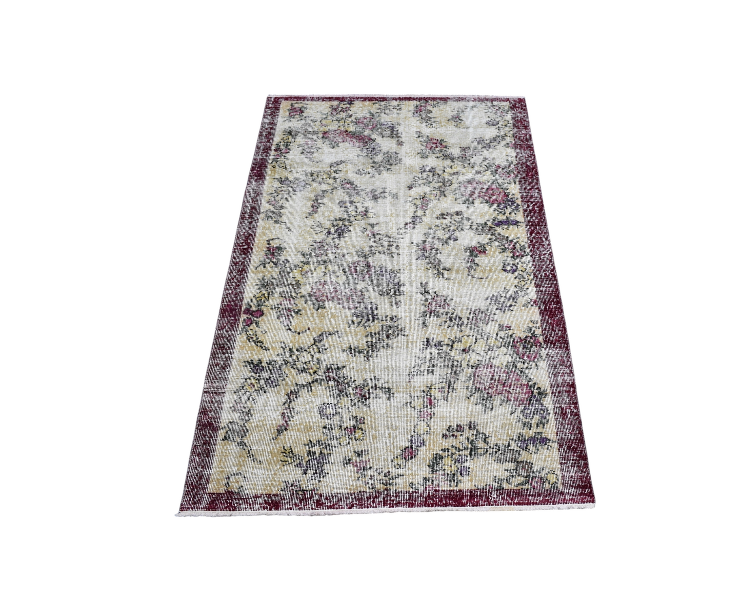 Vintage El Dokuma Serpme Çiçekli Eskitme Lüks Yün Salon Halısı 6938