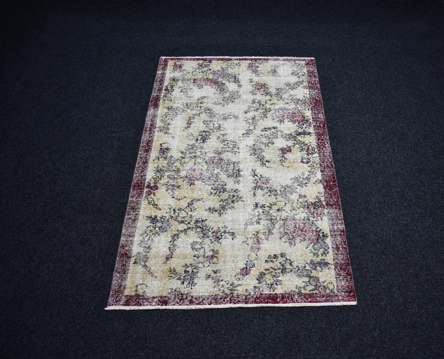 Vintage El Dokuma Serpme Çiçekli Eskitme Lüks Yün Salon Halısı 6938