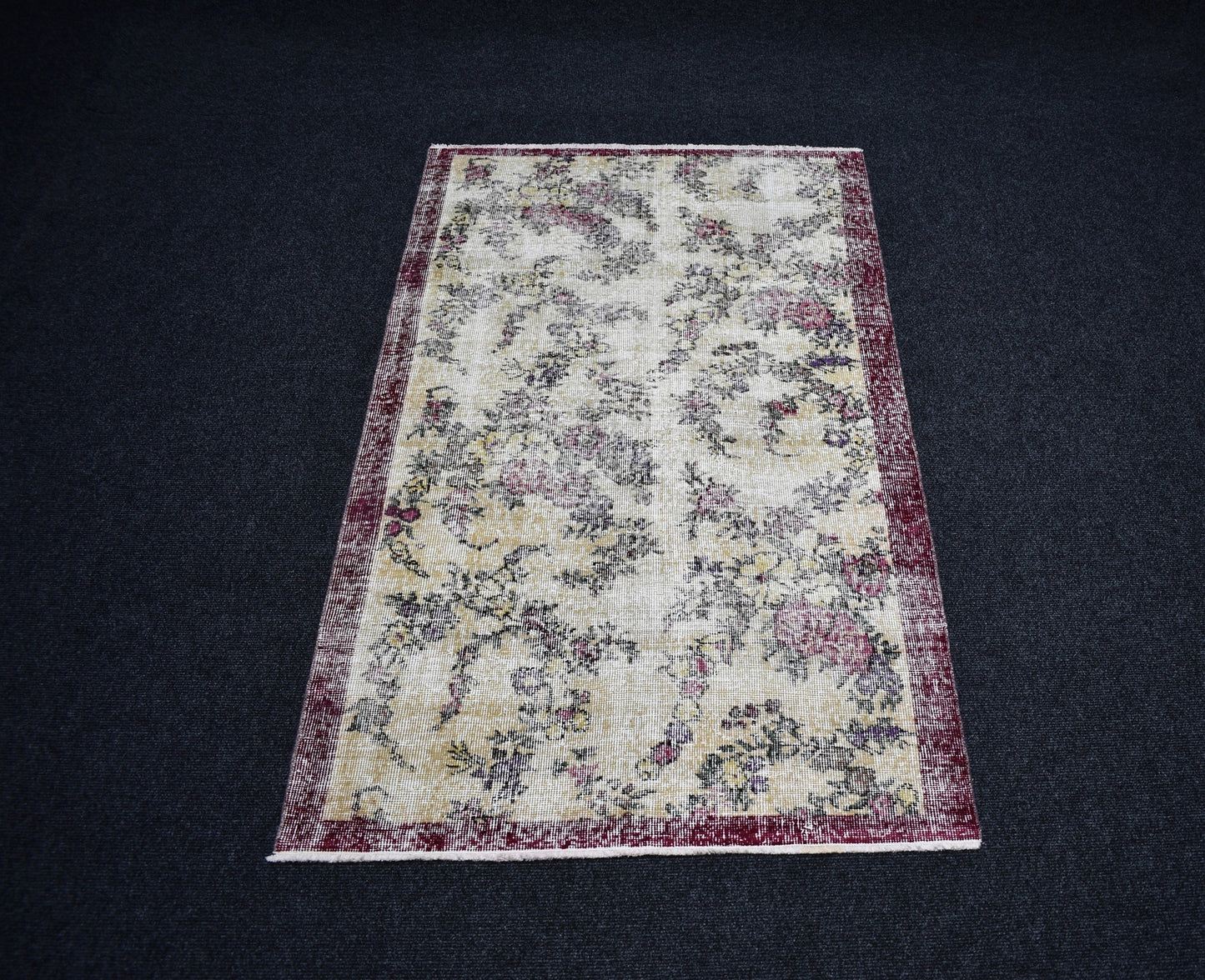 Vintage El Dokuma Serpme Çiçekli Eskitme Lüks Yün Salon Halısı 6938