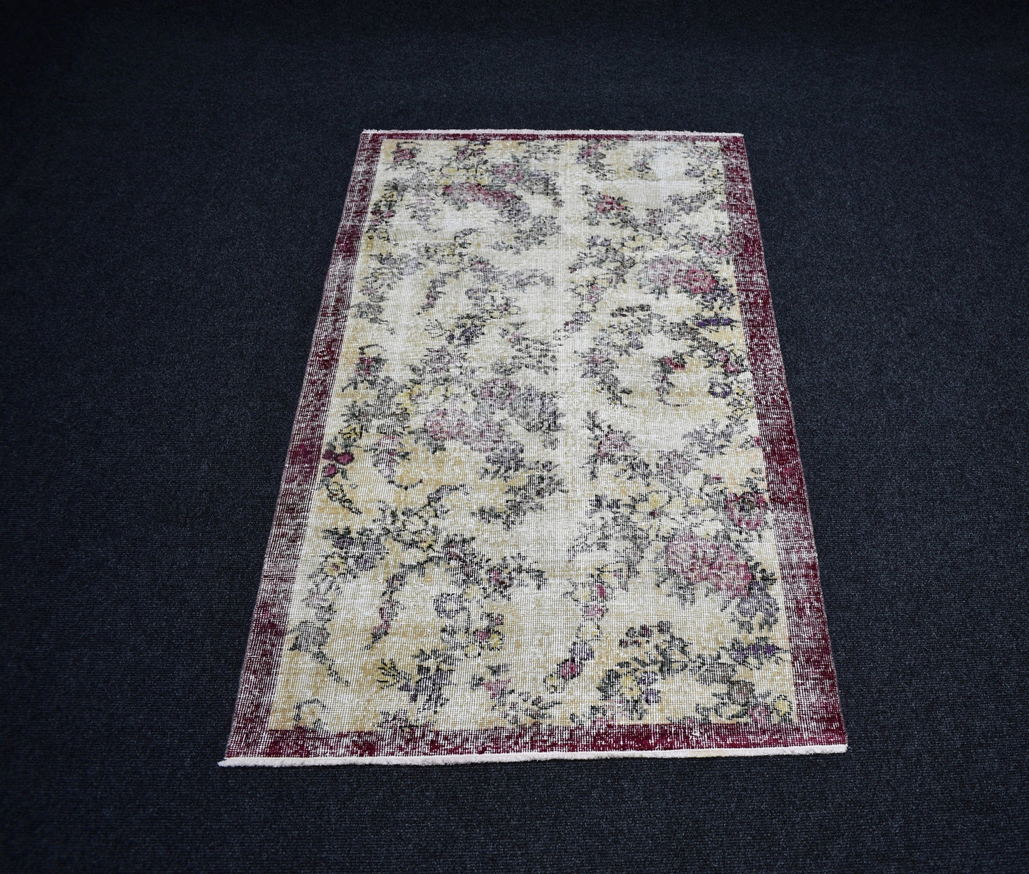 Vintage El Dokuma Serpme Çiçekli Eskitme Lüks Yün Salon Halısı 6938