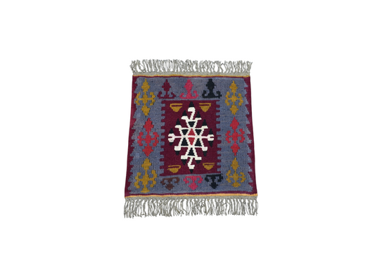 Vintage El Dokuma Kare Köşe Sandalye Minderi Pınarbaşı Kayseri Yün Kilim 6952