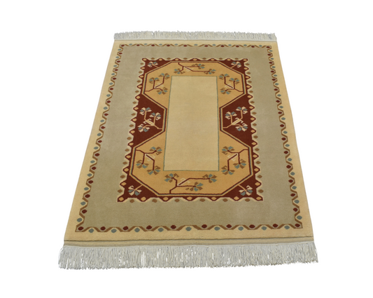 Yeni El Dokuma Modern Tasarım Sade Bej Krem Milas Yün Halı 6984
