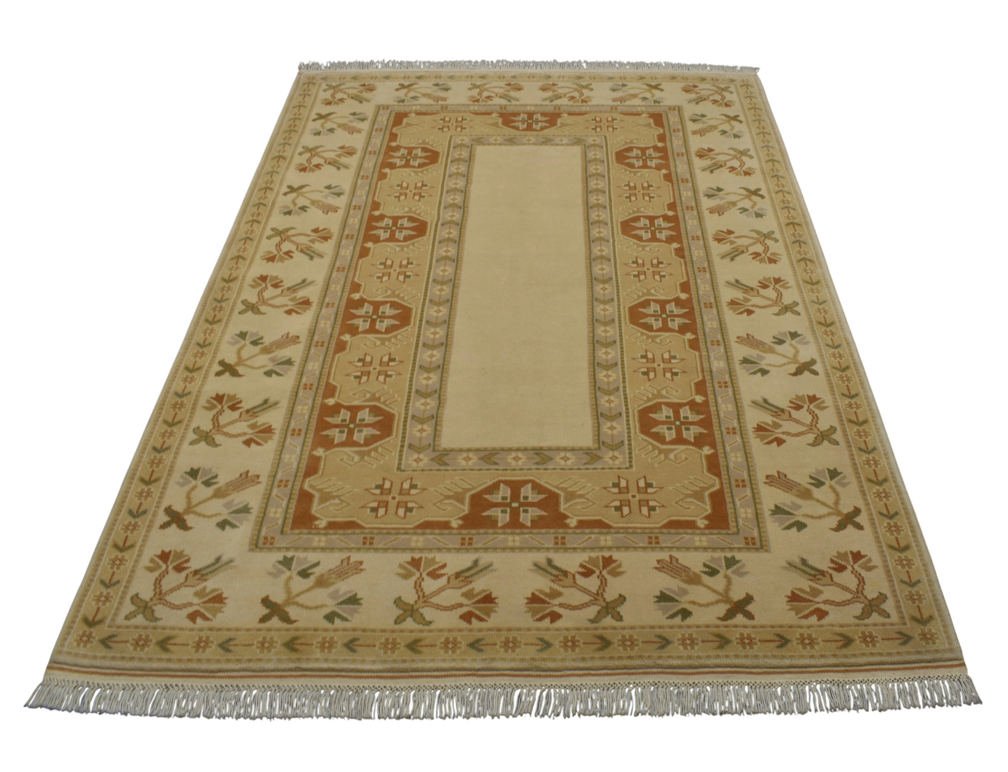 Yeni El Dokuma 5m2 Modern Çiçekli Pastel Bozalan Milas Yün Halı 6989