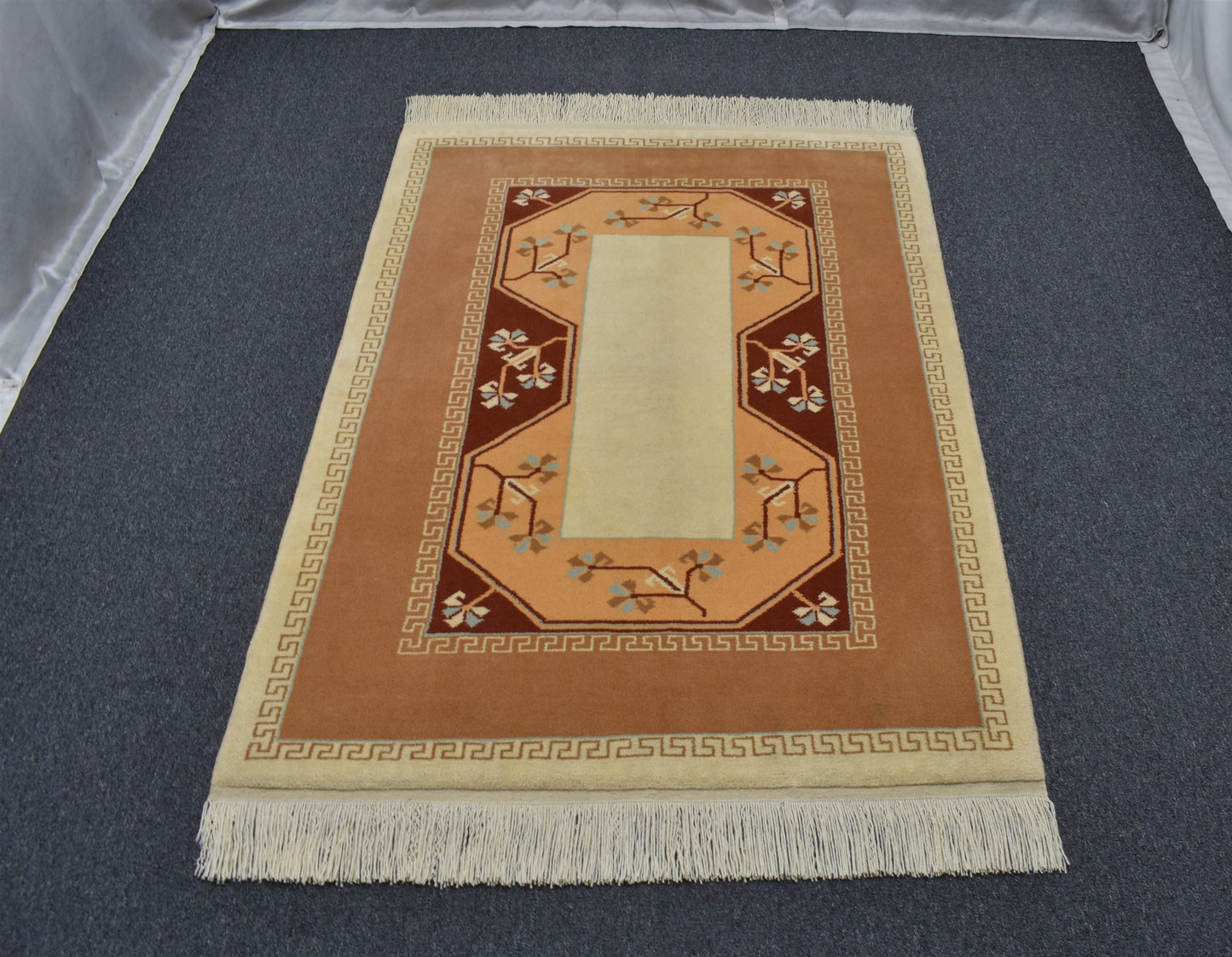 Yeni El Dokuma Modern Bej Sade Milas Yün Halı 6991
