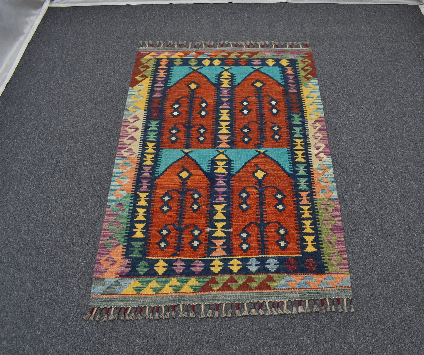 Yeni El Dokuma Kemaliye Horasan Türkmenleri Çatal Kapılı Yün Kilim 6994