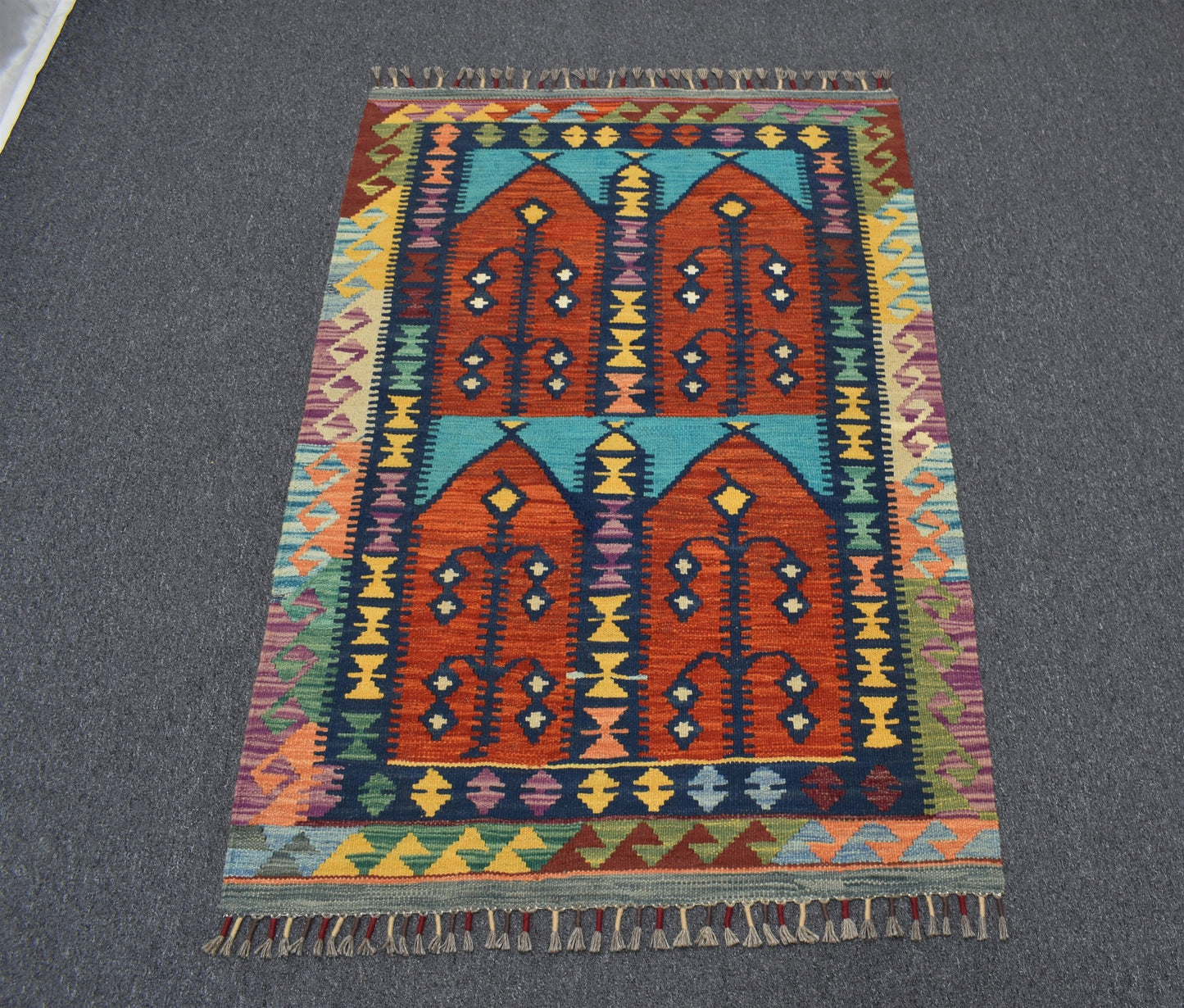 Yeni El Dokuma Kemaliye Horasan Türkmenleri Çatal Kapılı Yün Kilim 6994