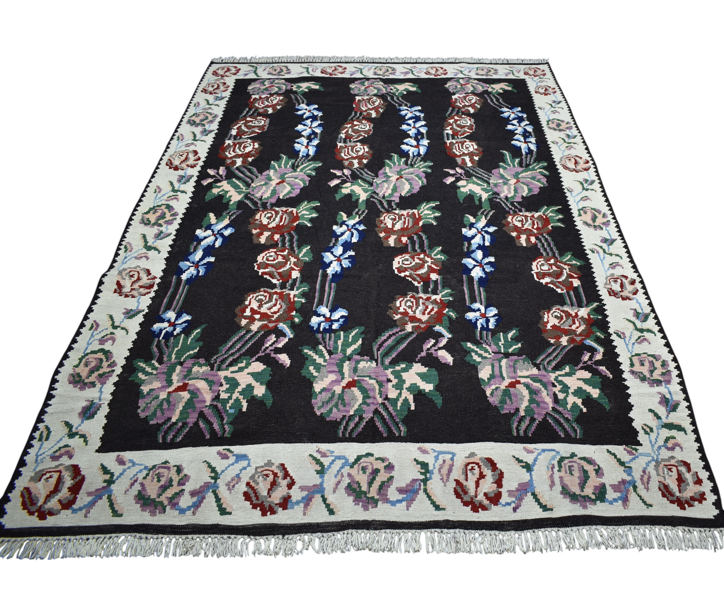 Yeni El Dokuma Şaheser Güllü Çiçekli Karabağ Yün Kilim 7001