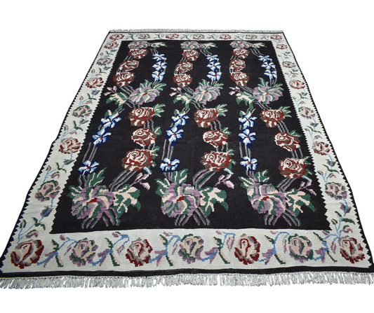 Yeni El Dokuma Şaheser Güllü Çiçekli Karabağ Yün Kilim 7001