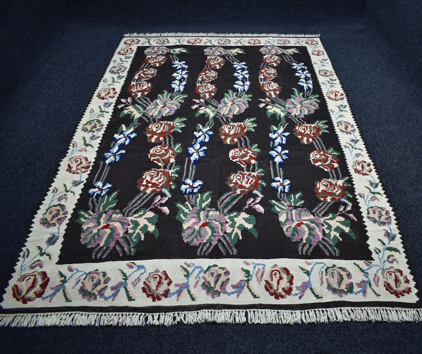 Yeni El Dokuma Şaheser Güllü Çiçekli Karabağ Yün Kilim 7001