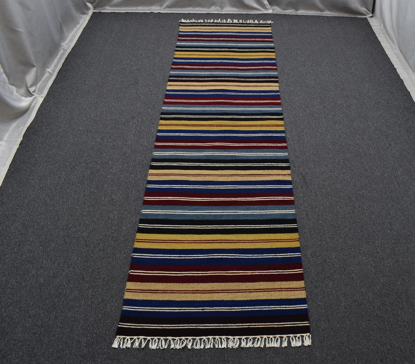 Yeni El Dokuması Çok Renkli Çubuklu Hatay Yün Yolluk Kilim 7007