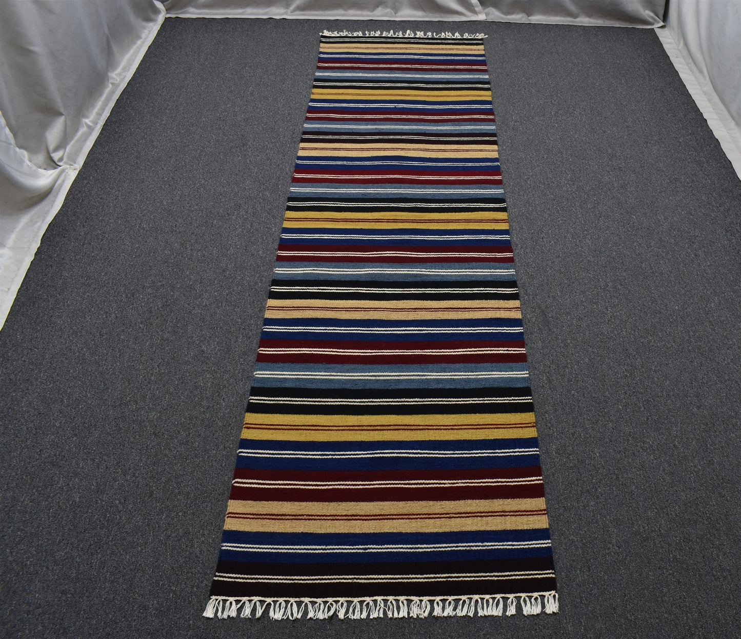 Yeni El Dokuması Çok Renkli Çubuklu Hatay Yün Yolluk Kilim 7007