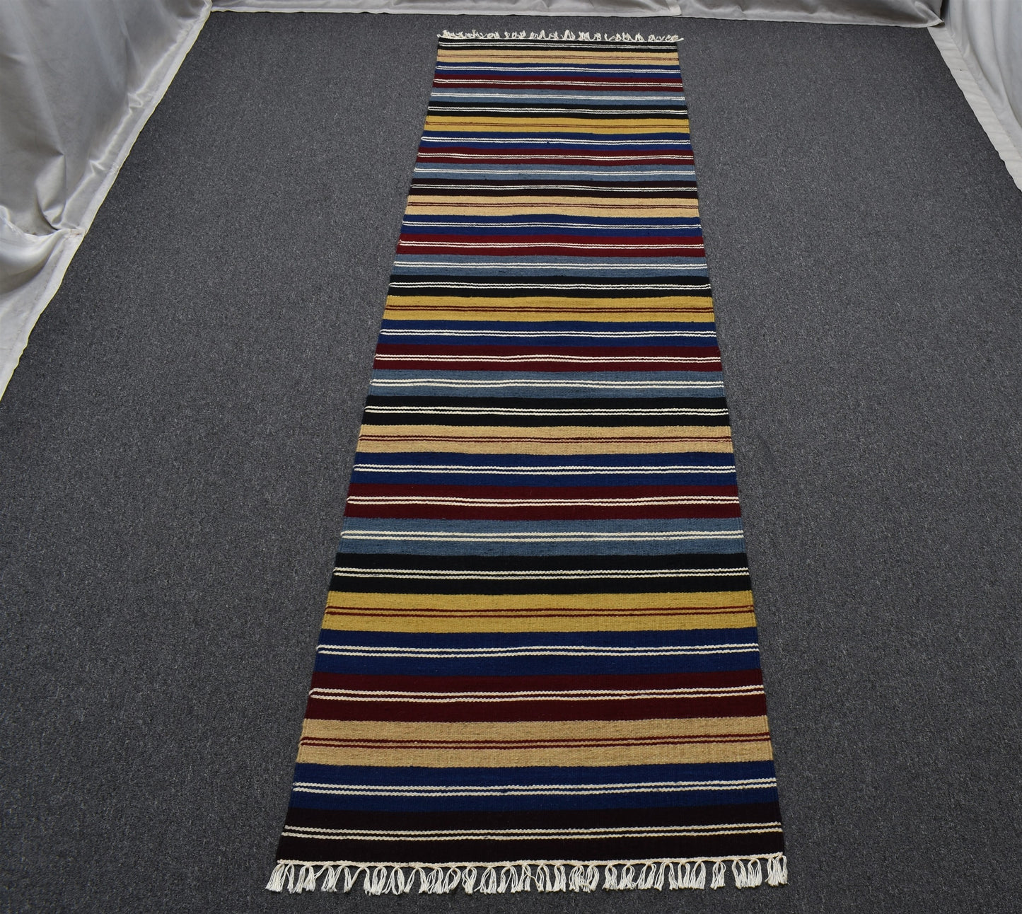 Yeni El Dokuması Çok Renkli Çubuklu Hatay Yün Yolluk Kilim 7007
