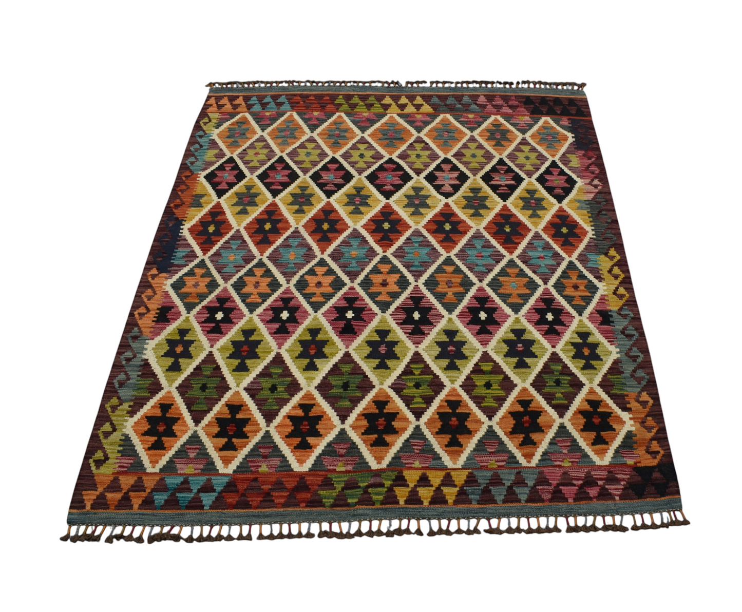 Yeni El Dokuma Çok Renkli Cerit Yörükleri Meşhed İran Yün Kilim 7013