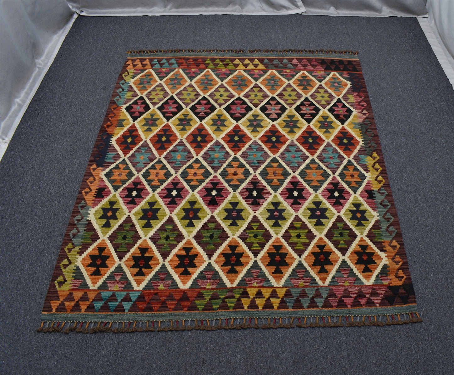 Yeni El Dokuma Çok Renkli Cerit Yörükleri Meşhed İran Yün Kilim 7013