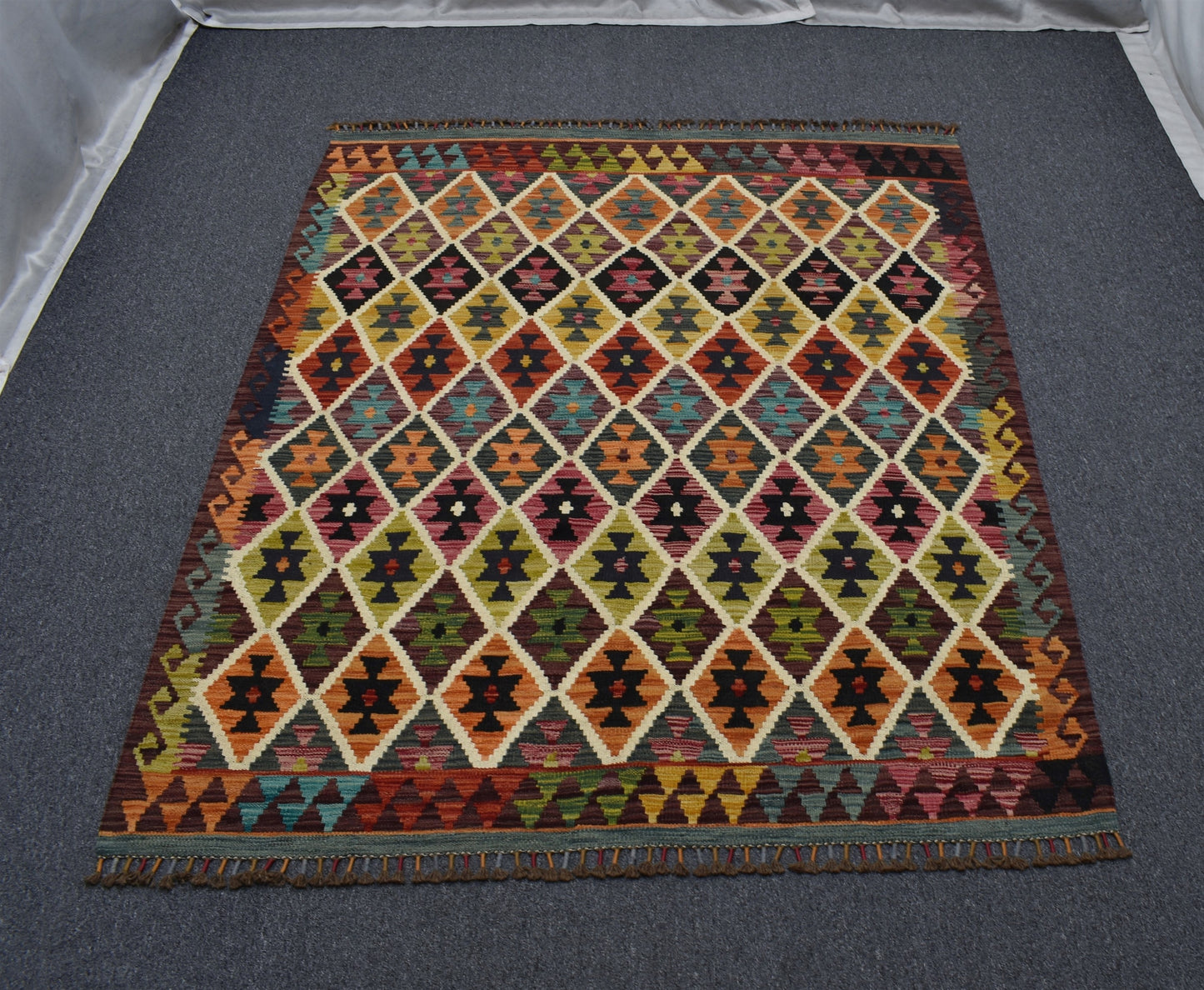 Yeni El Dokuma Çok Renkli Cerit Yörükleri Meşhed İran Yün Kilim 7013
