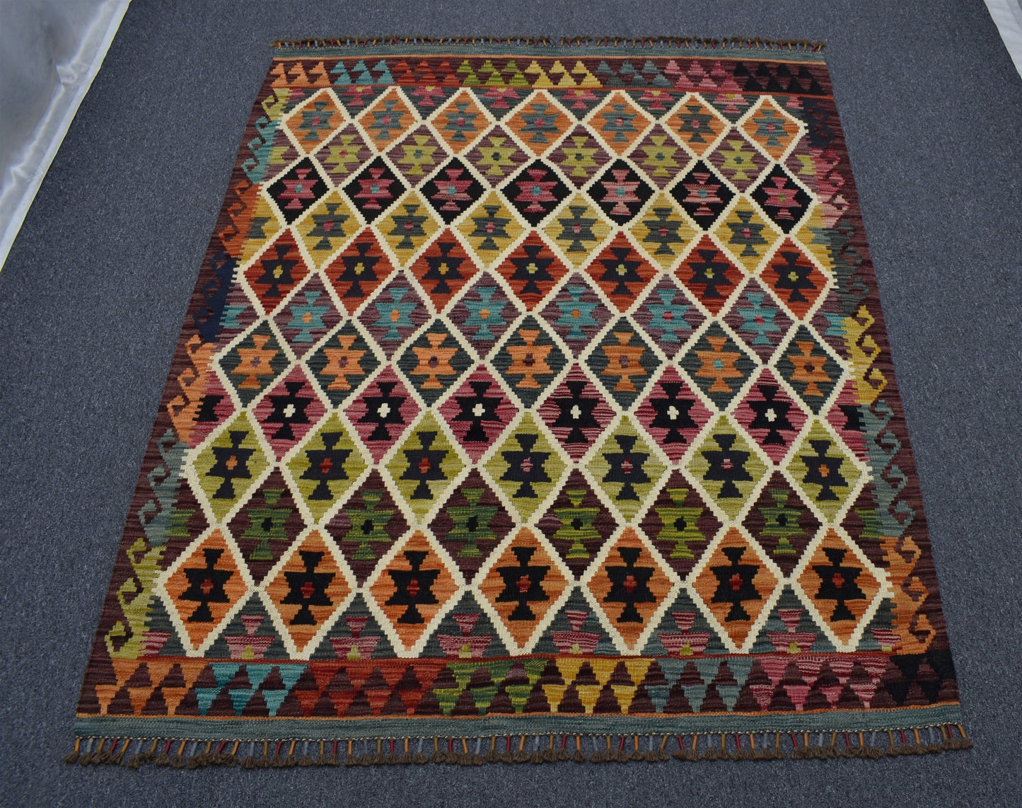 Yeni El Dokuma Çok Renkli Cerit Yörükleri Meşhed İran Yün Kilim 7013