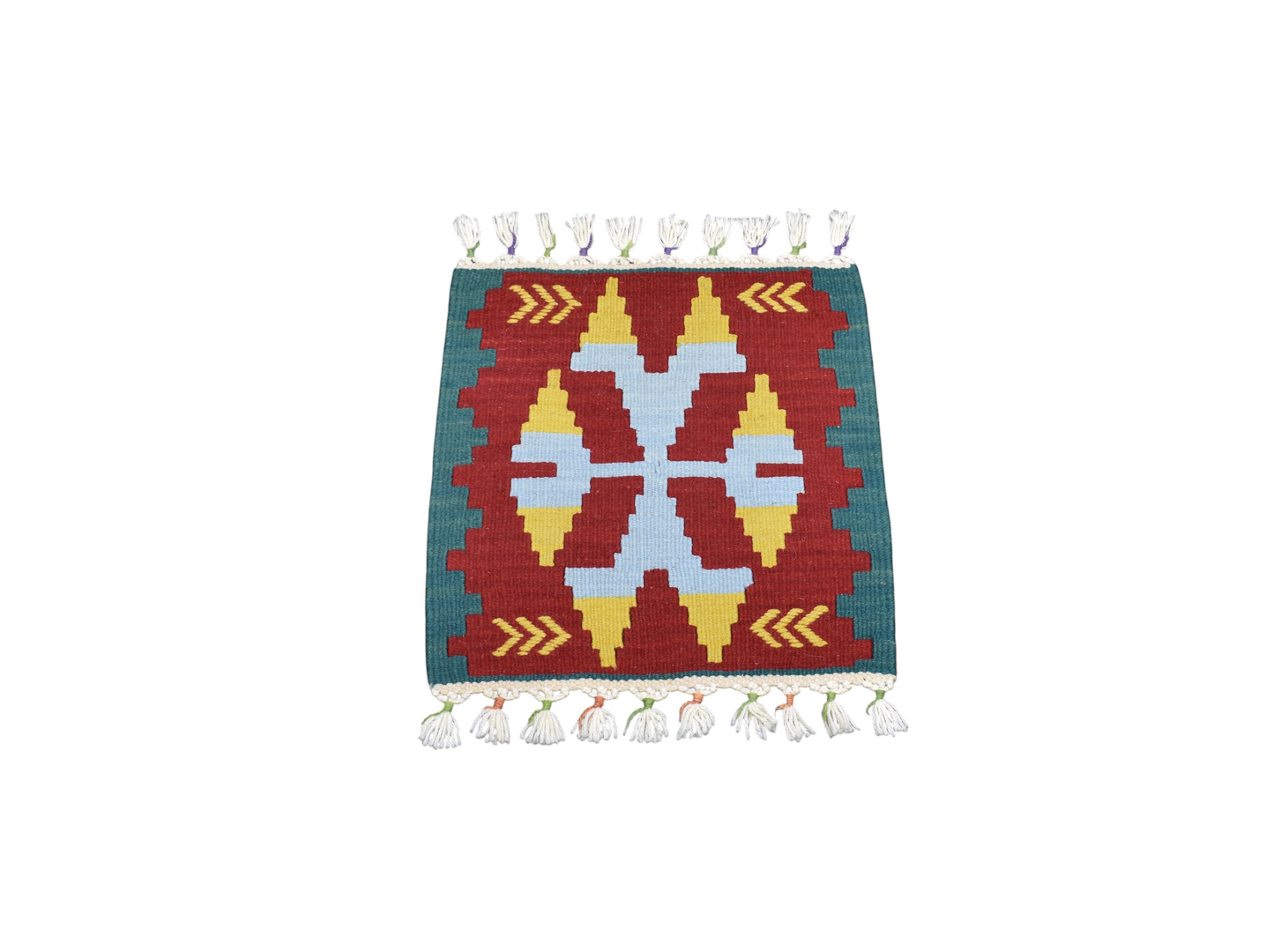 Yeni El Dokuma Kare Köşe Sandalye Minderi Pınarbaşı Kayseri Yün Kilim 7032