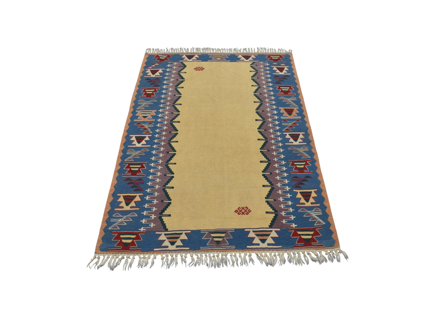 El Dokuma Benzersiz İzmir Yün Kilim 7043