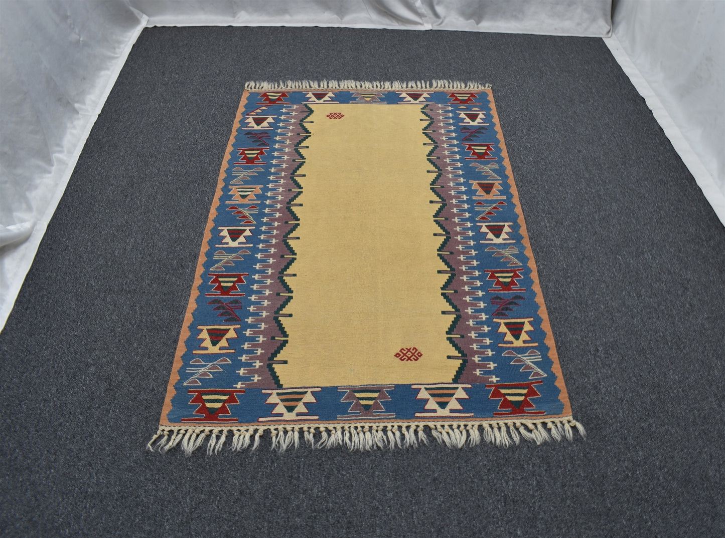 El Dokuma Benzersiz İzmir Yün Kilim 7043