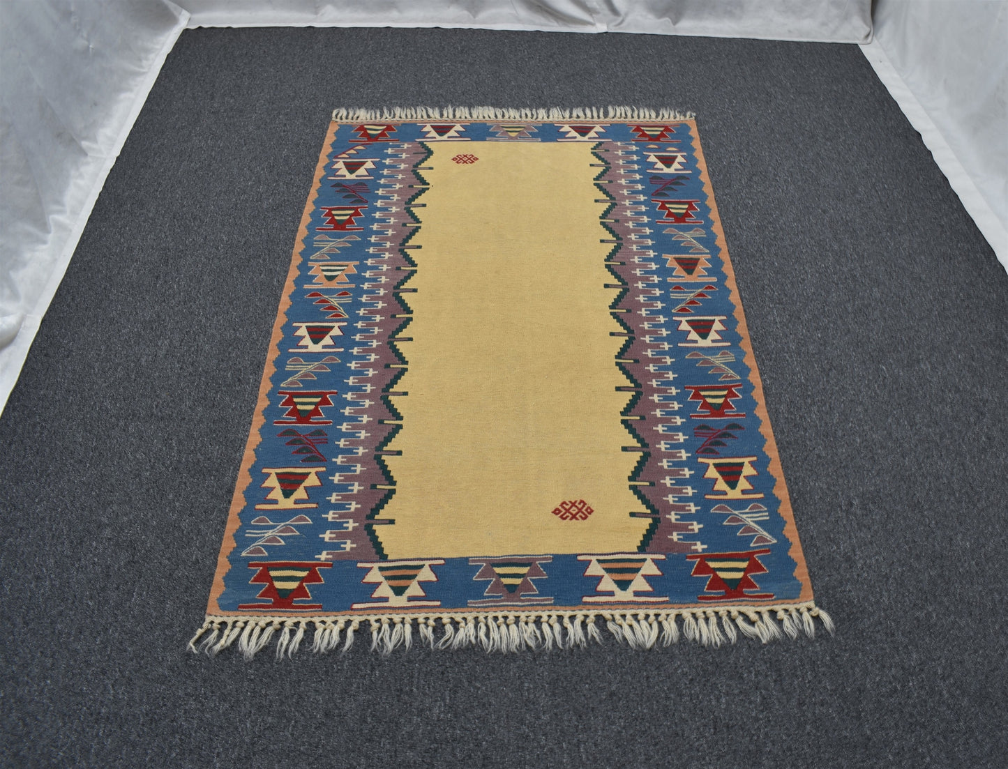 El Dokuma Benzersiz İzmir Yün Kilim 7043