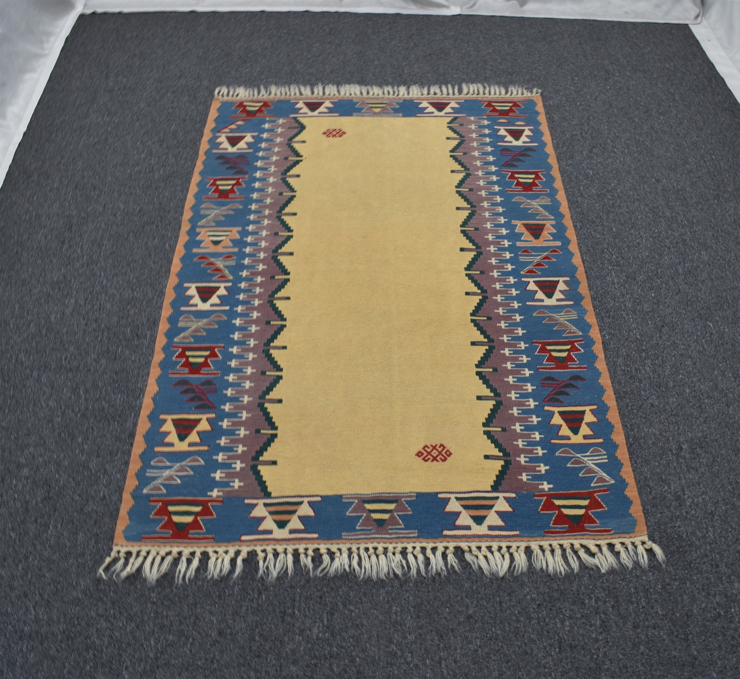 El Dokuma Benzersiz İzmir Yün Kilim 7043