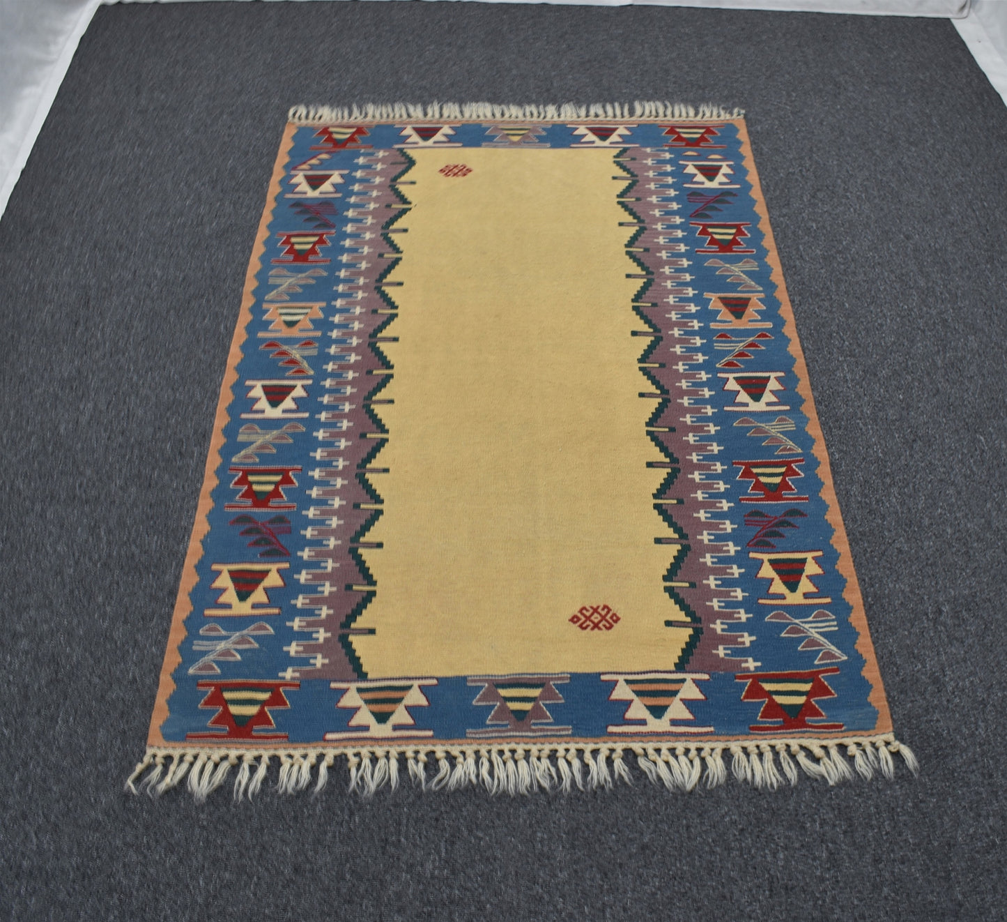 El Dokuma Benzersiz İzmir Yün Kilim 7043