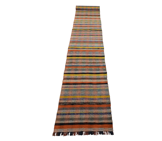 Yeni El Dokuma Başyapıt Ekoseli Bukleli Pamuklu Yolluk Kilim 7053