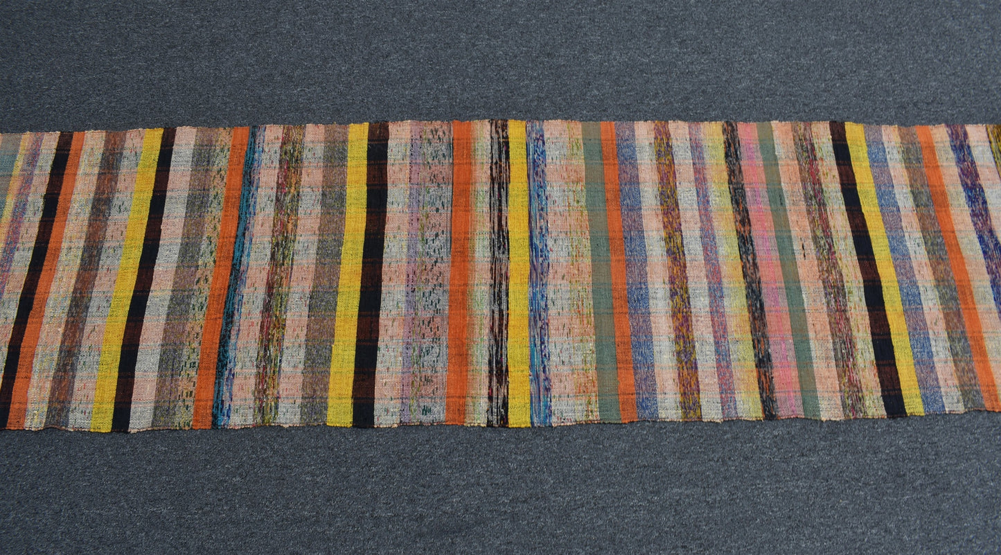 Yeni El Dokuma Başyapıt Ekoseli Bukleli Pamuklu Yolluk Kilim 7053