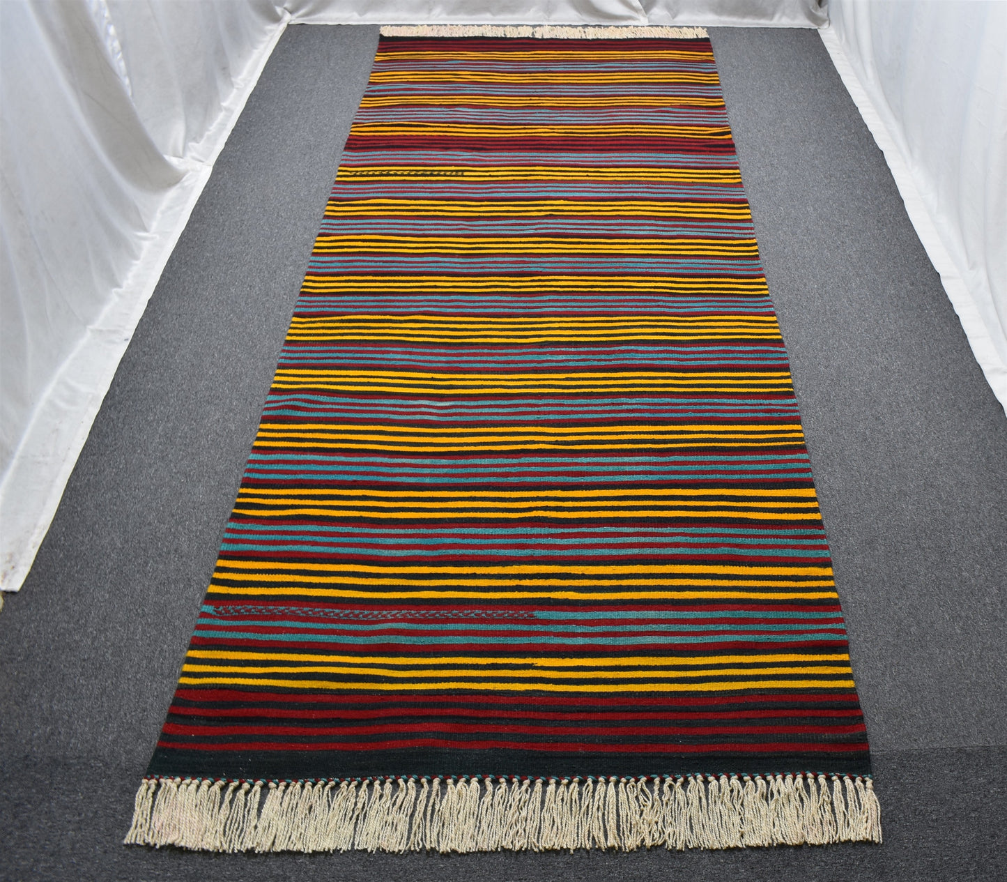 Yeni El Dokuma Otantik Devasa Çizgili Yahyalı Yün Kilim 7057