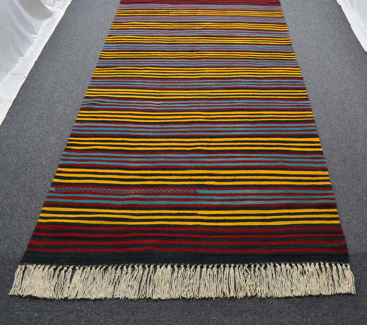 Yeni El Dokuma Otantik Devasa Çizgili Yahyalı Yün Kilim 7057