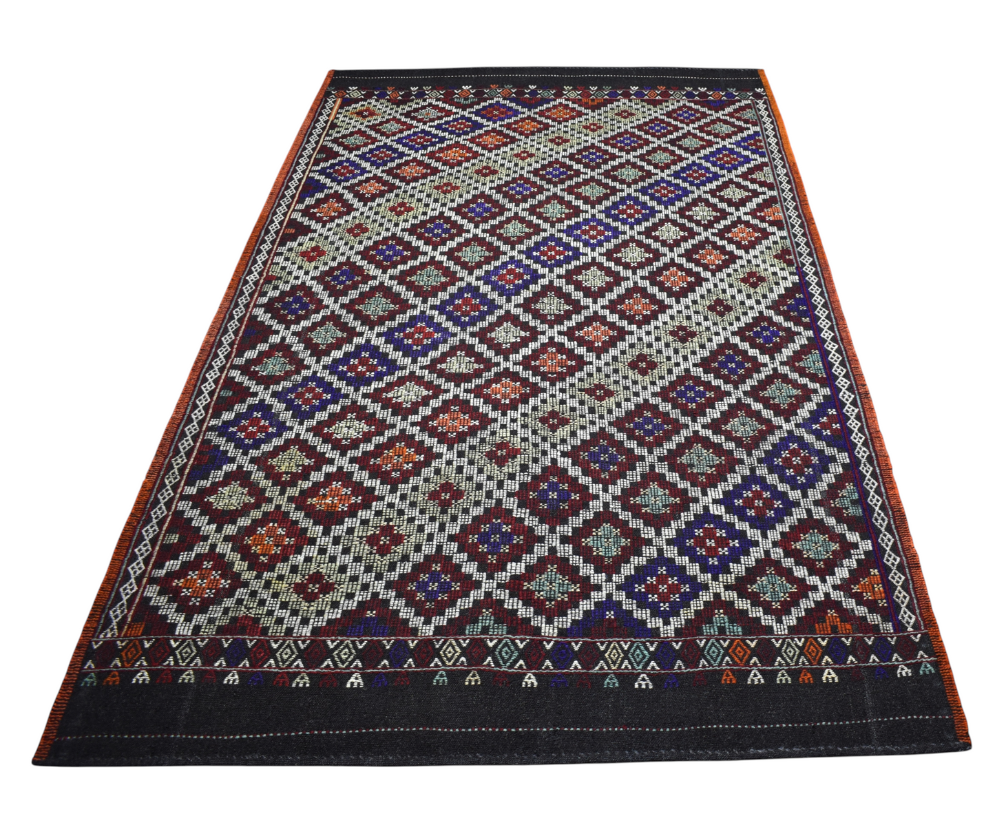 El Dokuması Karapınar Kareli Tasarım Yörük Yün Cecim Kilim 7064
