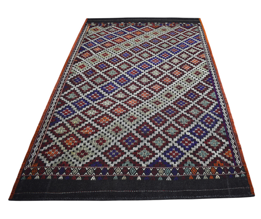 El Dokuması Karapınar Kareli Tasarım Yörük Yün Cecim Kilim 7064