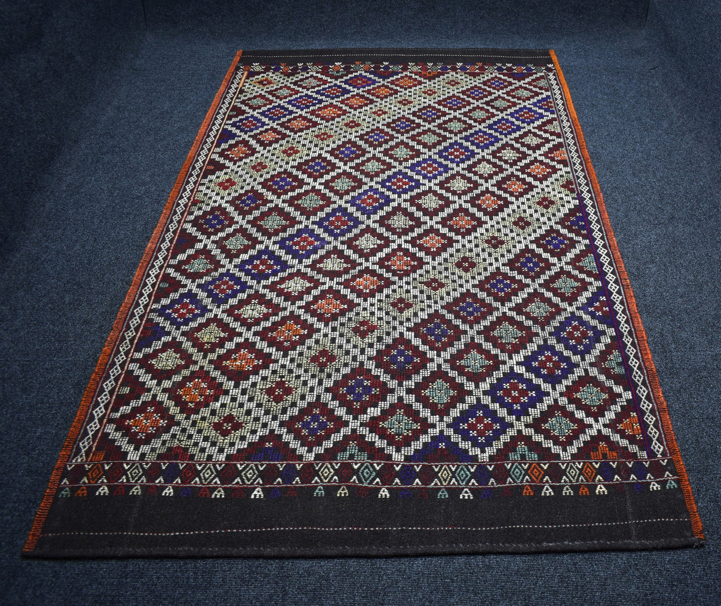 El Dokuması Karapınar Kareli Tasarım Yörük Yün Cecim Kilim 7064