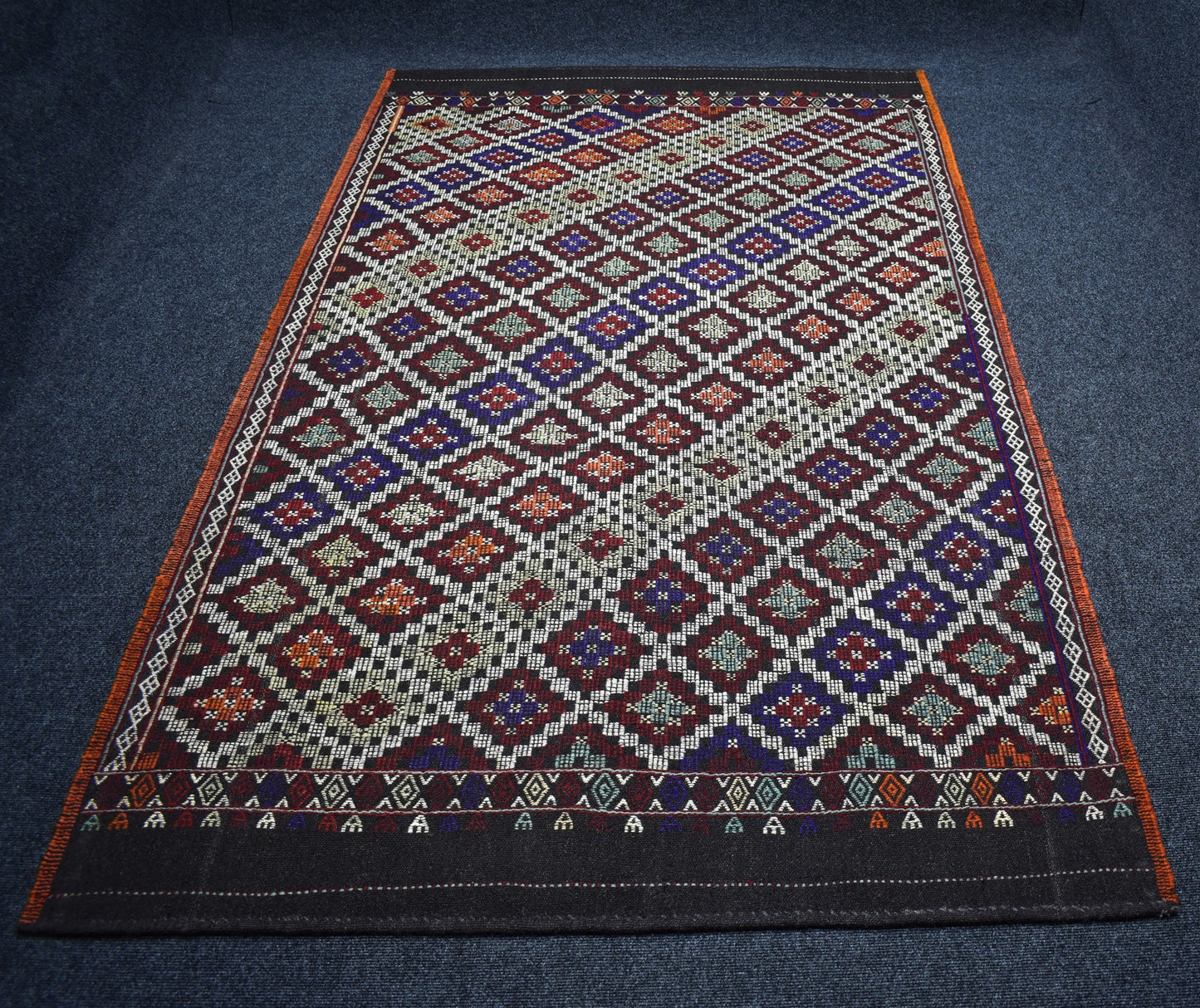 El Dokuması Karapınar Kareli Tasarım Yörük Yün Cecim Kilim 7064