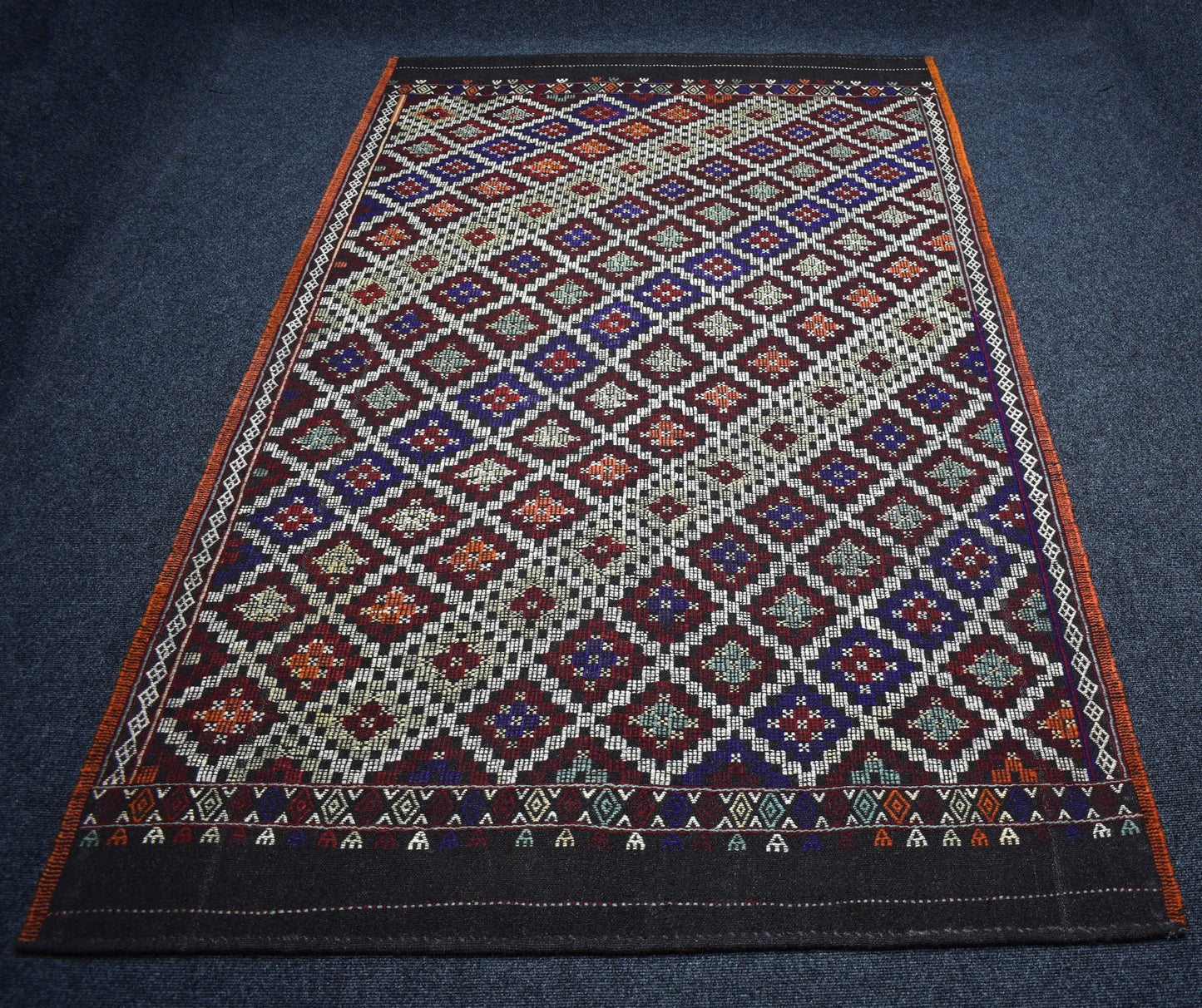 El Dokuması Karapınar Kareli Tasarım Yörük Yün Cecim Kilim 7064
