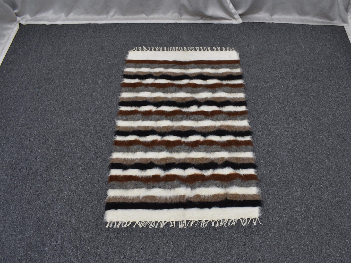 Yeni El Dokuma Çizgili Benzersiz Tiftik Yün Siirt Battaniyesi Kilim 7075