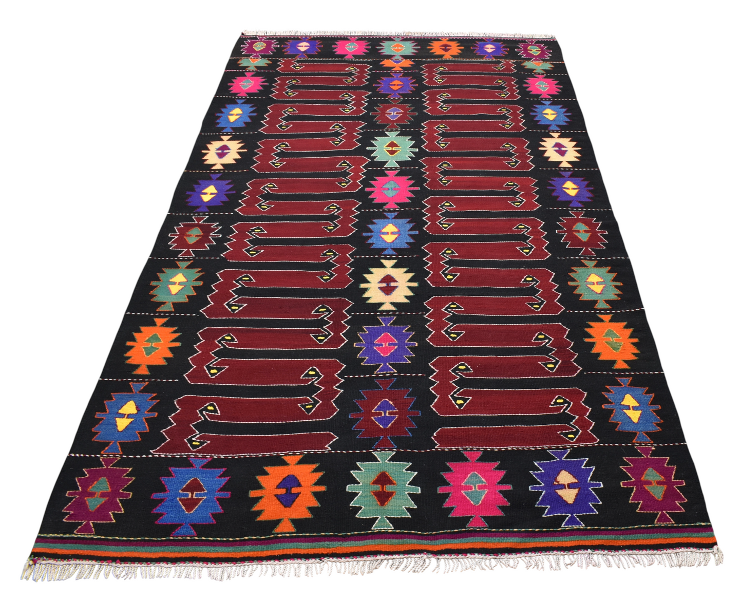 El Dokuma Benzersiz Karakeçili Balıkesir Yörük Yün Kilim 7078