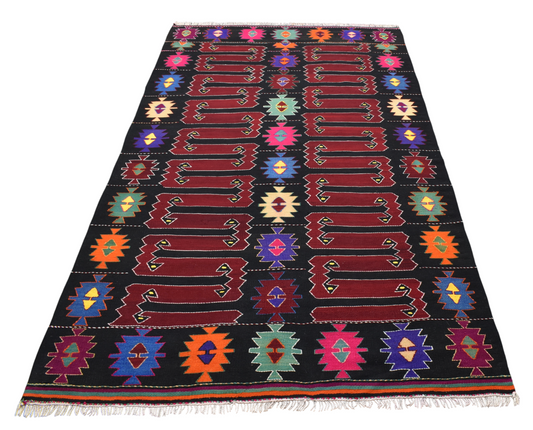 El Dokuma Benzersiz Karakeçili Balıkesir Yörük Yün Kilim 7078