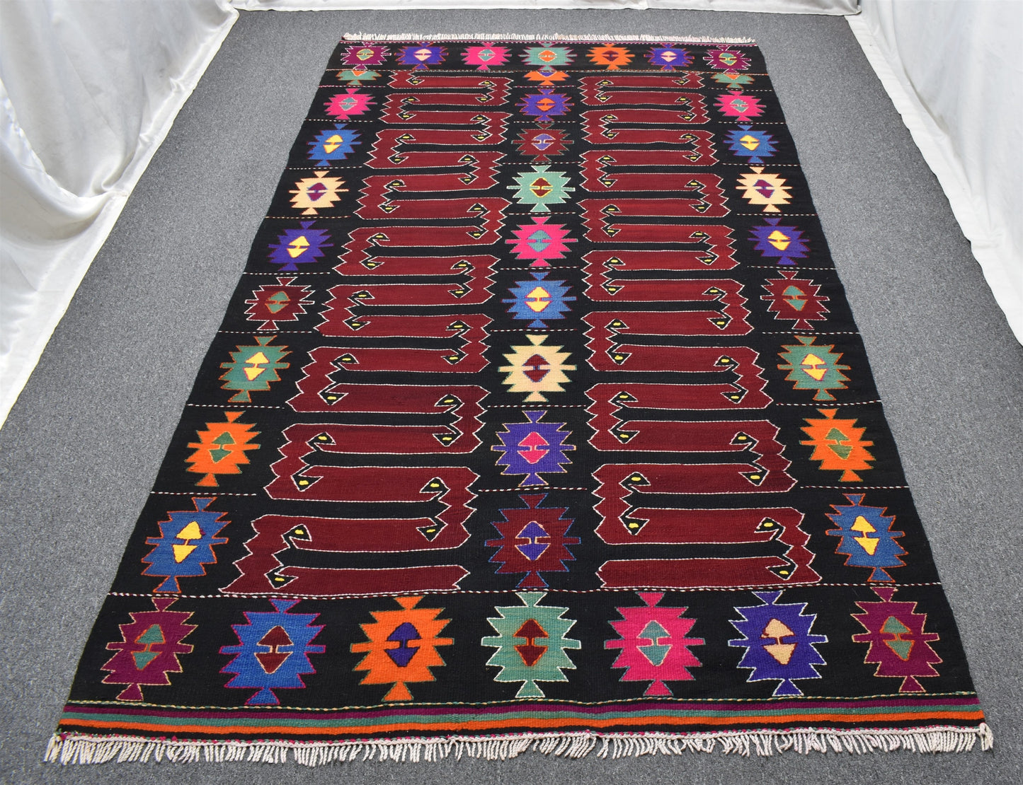 El Dokuma Benzersiz Karakeçili Balıkesir Yörük Yün Kilim 7078