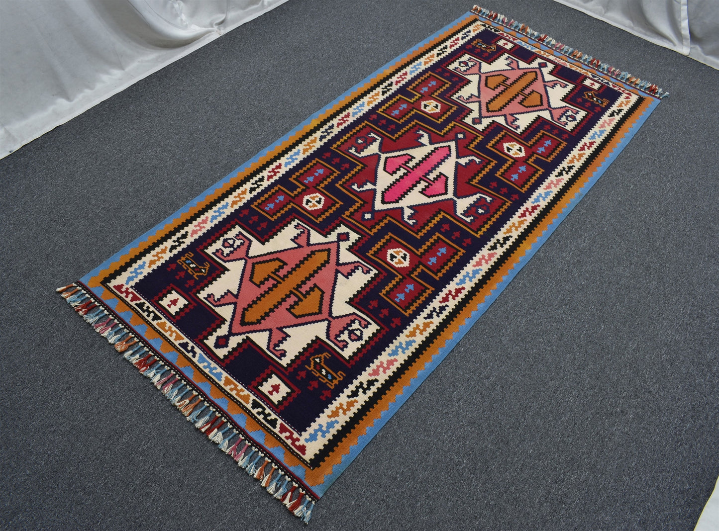 Yeni El Dokuma Görkemli Persian İran Şiraz Yün Kilim 7080