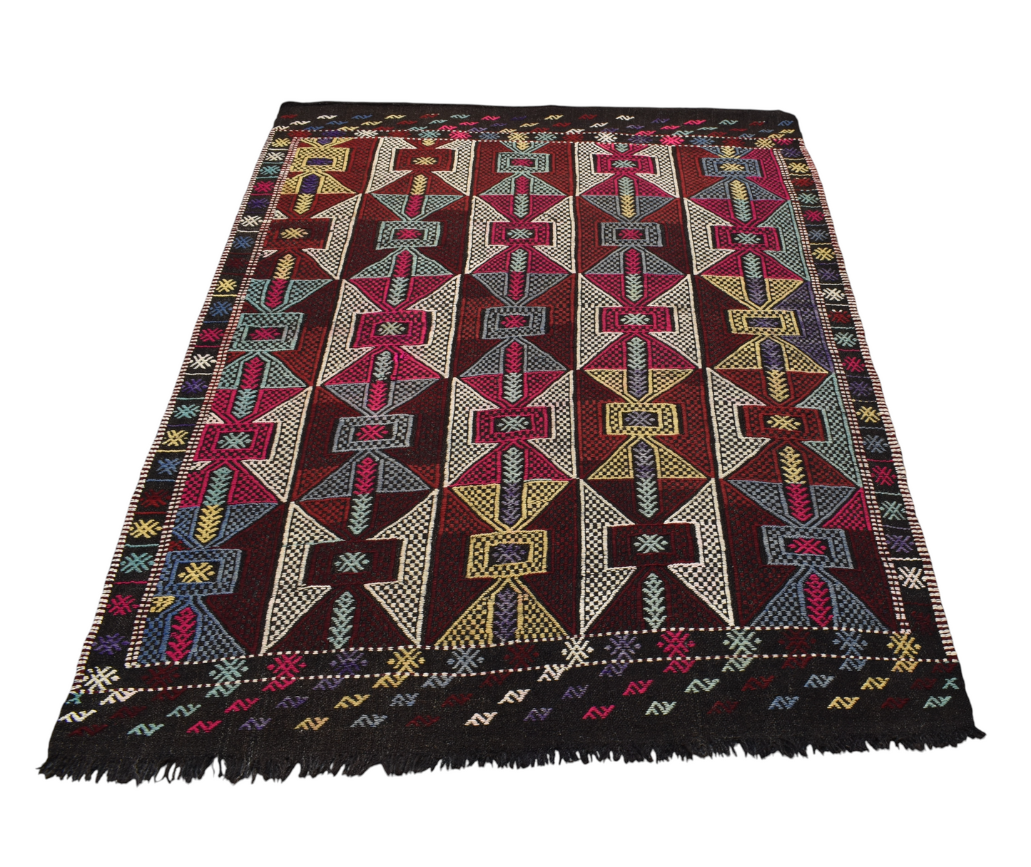 El Dokuma Görkemli Karakeçili Balıkesir Yörük Yün Cecim Kilim 7096