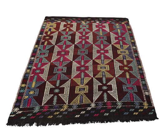 El Dokuma Görkemli Karakeçili Balıkesir Yörük Yün Cecim Kilim 7096