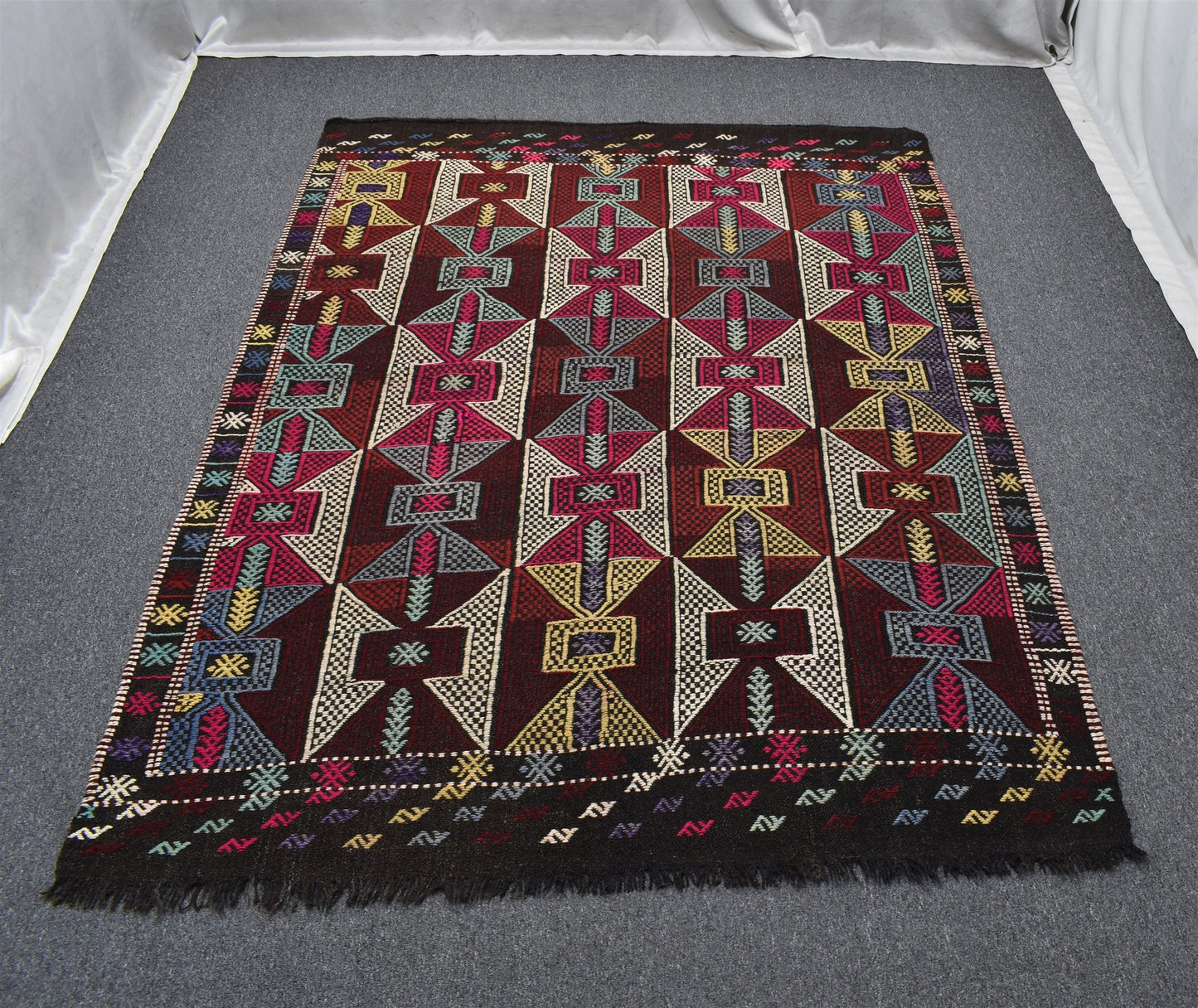 El Dokuma Görkemli Karakeçili Balıkesir Yörük Yün Cecim Kilim 7096
