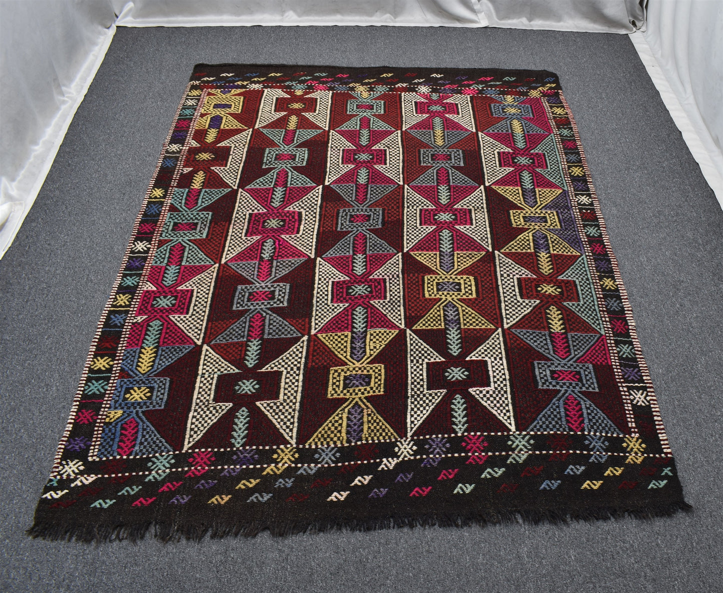 El Dokuma Görkemli Karakeçili Balıkesir Yörük Yün Cecim Kilim 7096